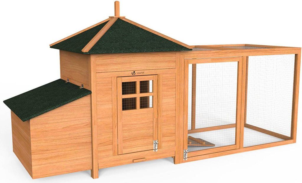 VOUNOT Hühnerstall mit Auslauf, Hühnerhaus Klein, Hühnervoliere Holz, ca. 190 x 100 x 64 cm