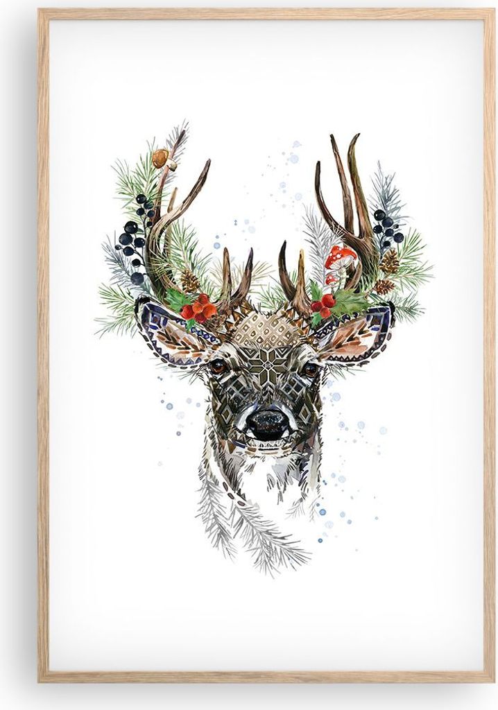 Gerahmtes Poster - Rahmen in heller Eiche - Surrealismus Hirsch Boho - 61x91,5 cm - Wand Bild - Wanddeko - Wandbilder - Kunstposter - Wandposter - ...