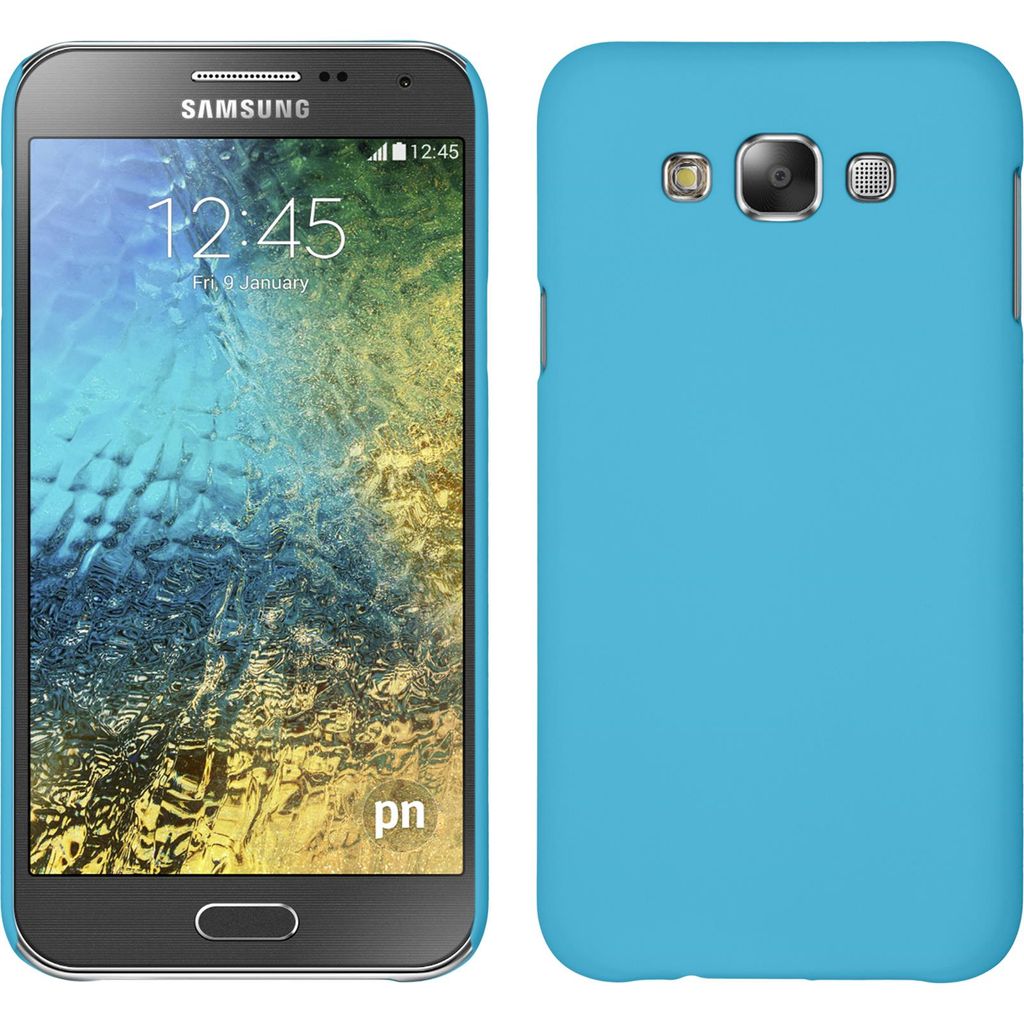 PhoneNatic Case kompatibel mit Samsung Galaxy E7 - Hülle hellblau gummiert Hard-case + 2 Schutzfolien