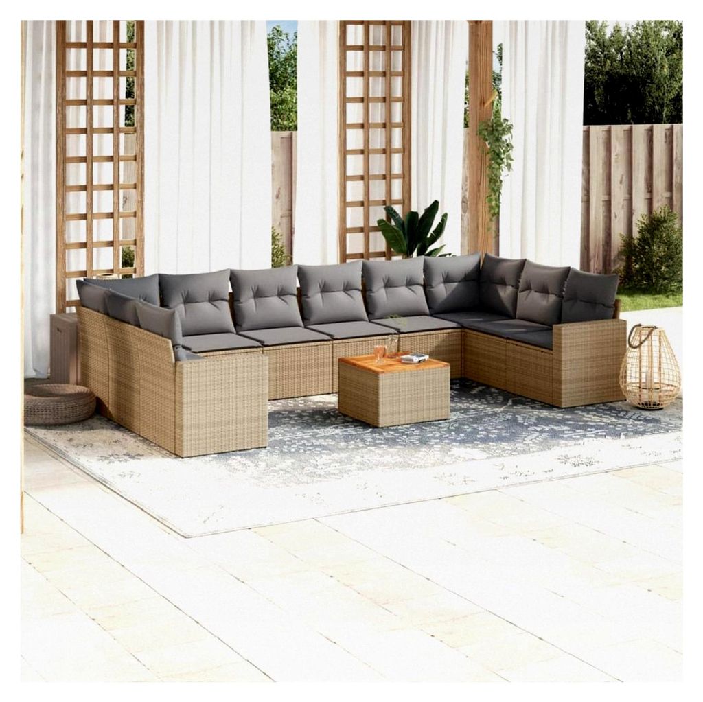 11-teiliges Gartensofa-Set mit beigen Kissen aus Polyrattan, Outdoor-Sofas für den Garten, Möbel für den Außenbereich