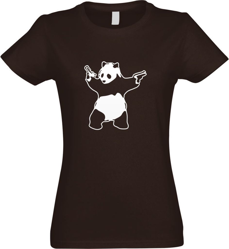 Kiwistar - T-Shirt tailliert - Damen - Chocolate - Panda with Guns - mit Motiv Bedruckt - Funshirt Design - Sport - Freizeit - Damen - M