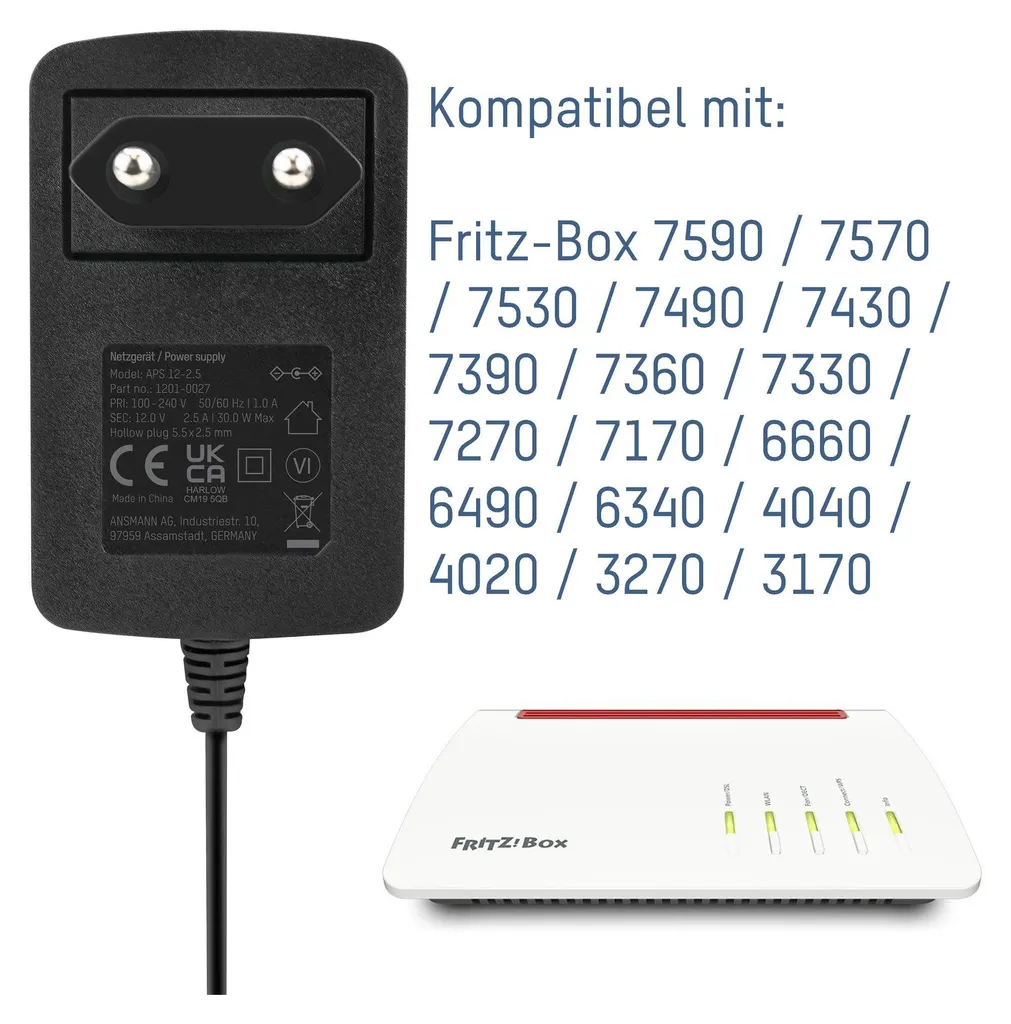 Alimentatore 12V ANSMANN per Router Fritz!Box 7590 e 7530 2.5A - 4
