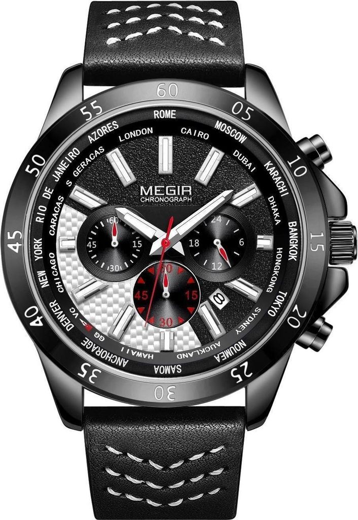 Robuste Herren Sportuhr MEGIR TO-38521 - Schwarz mit Chronograph KP38521