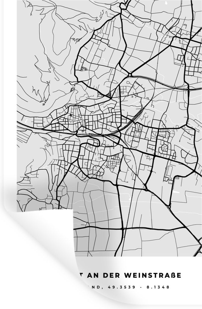 MuchoWow Wandtattoo Wandsticker Wandaufkleber Karte - Deutschland - Neustadt An Der Weinstraẞe - Karte - Stadtplan 40x60 cm Selbstklebend und R...