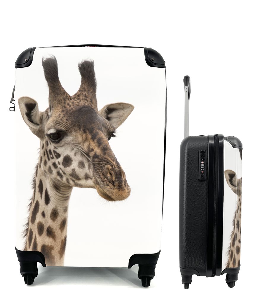 MuchoWow Koffer Handgepäck Trolley Rollkoffer Kleine Reisekoffer mit 4 Rollen - Giraffe - Tier - Weiß - Cabin Size < 55x40x23 cm & 55x40x20 cm ...
