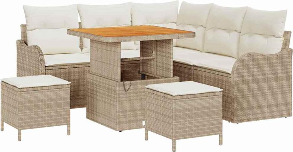 Gartensofa-set mit Kissen 8 pcs Beige Poly-Rattan
