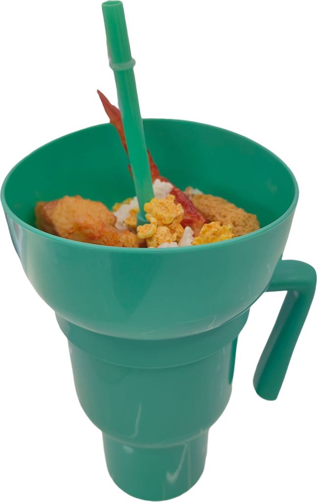 Popcorn-Getränkebecher, Stadionbecher mit Snackschale, 2-in-1-Snack-Getränkebecher mit Strohhalm, auslaufsicherer Snackbecher, wiederverwendbarer...