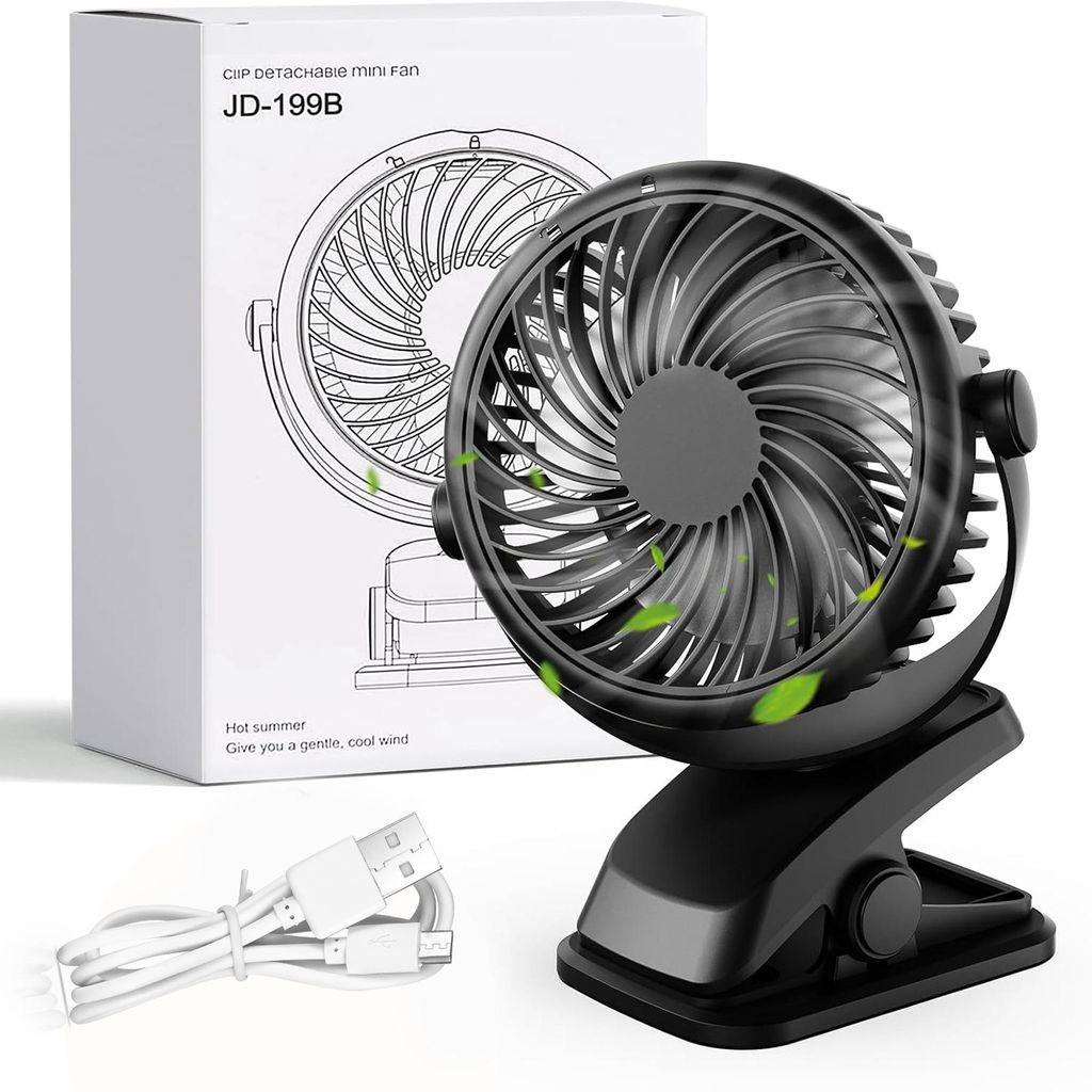 Mini Tisch Lüfter Leise Ventilator Clip Tischventilator mit Akku Leise USB Fan