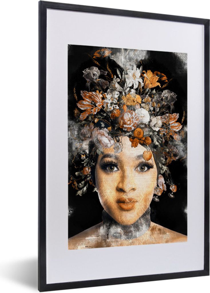 MuchoWow MuchoWow Gerahmtes Poster Zeitungen - Frauen - Blumen 40x60 cm - Poster mit zchwarzem Bilderrahmen - Poster in Rahmen