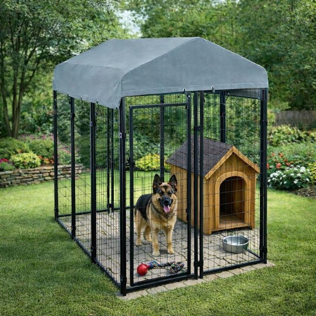 Hundezwinger Hundekäfig Hundehaus 185x117x185 cm mit Dach Gehege Auslauf modular