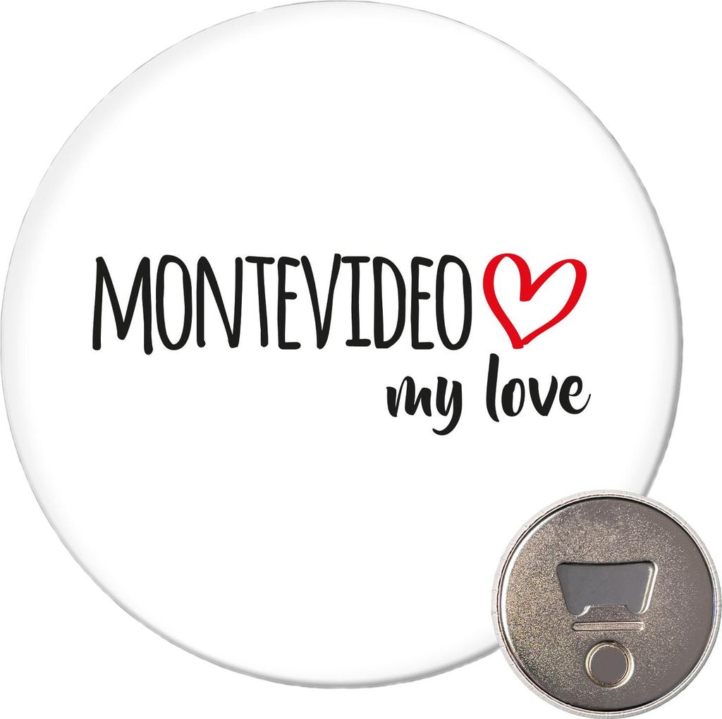 Huuraa Magnet Montevideo my love 59mm Kühlschrankmagnet rund Flaschenöffner Geschenkidee