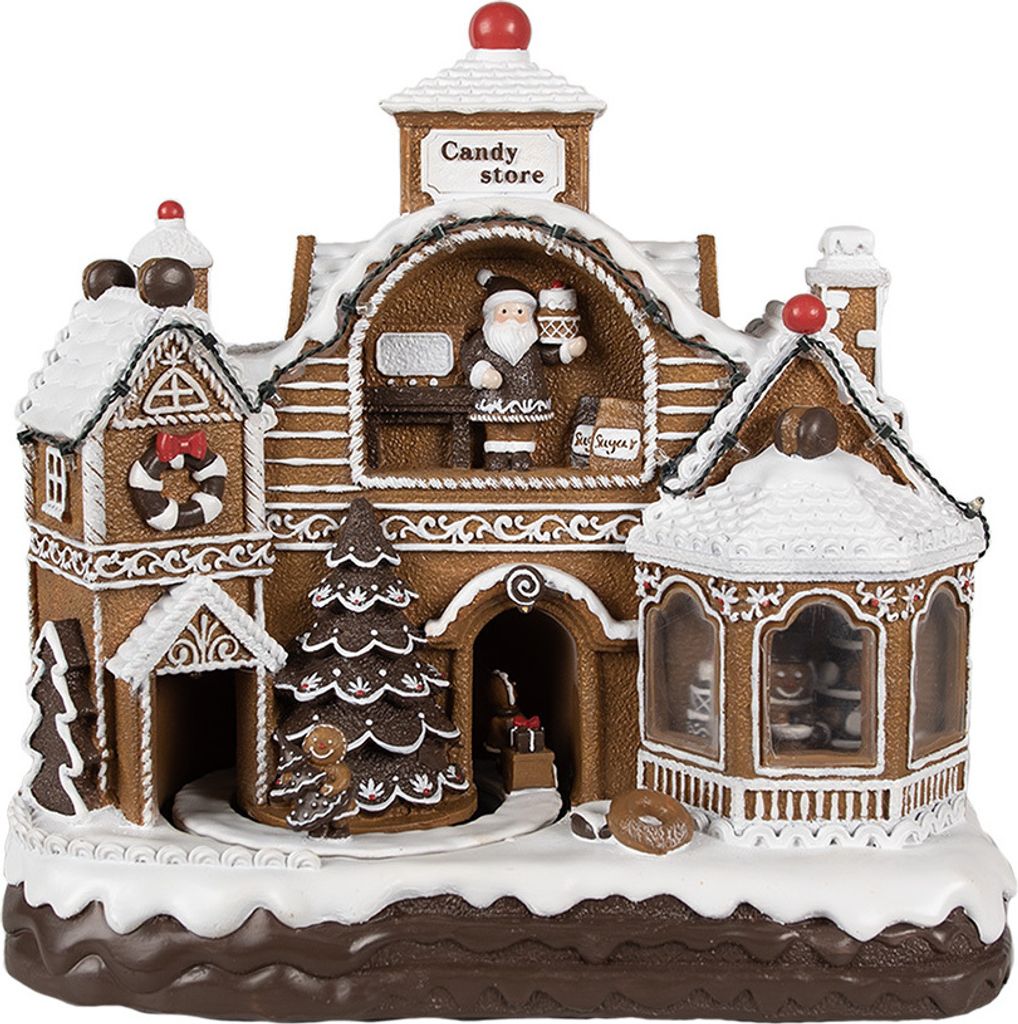 Clayre & Eef Weihnachtsdekoration mit LED-Beleuchtung und Musik 33x17x30 cm Braun Kunststoff Lebkuchenhaus