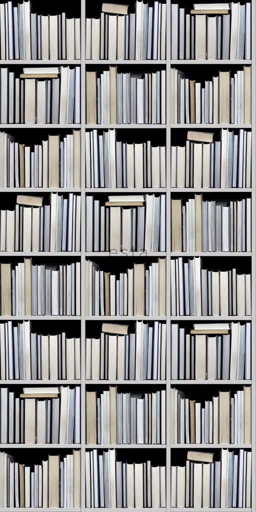 ESTAhome XXL-Vliestapete Bücherregal Schwarz, Grau, Beige und Weiß 50 x 900 cm