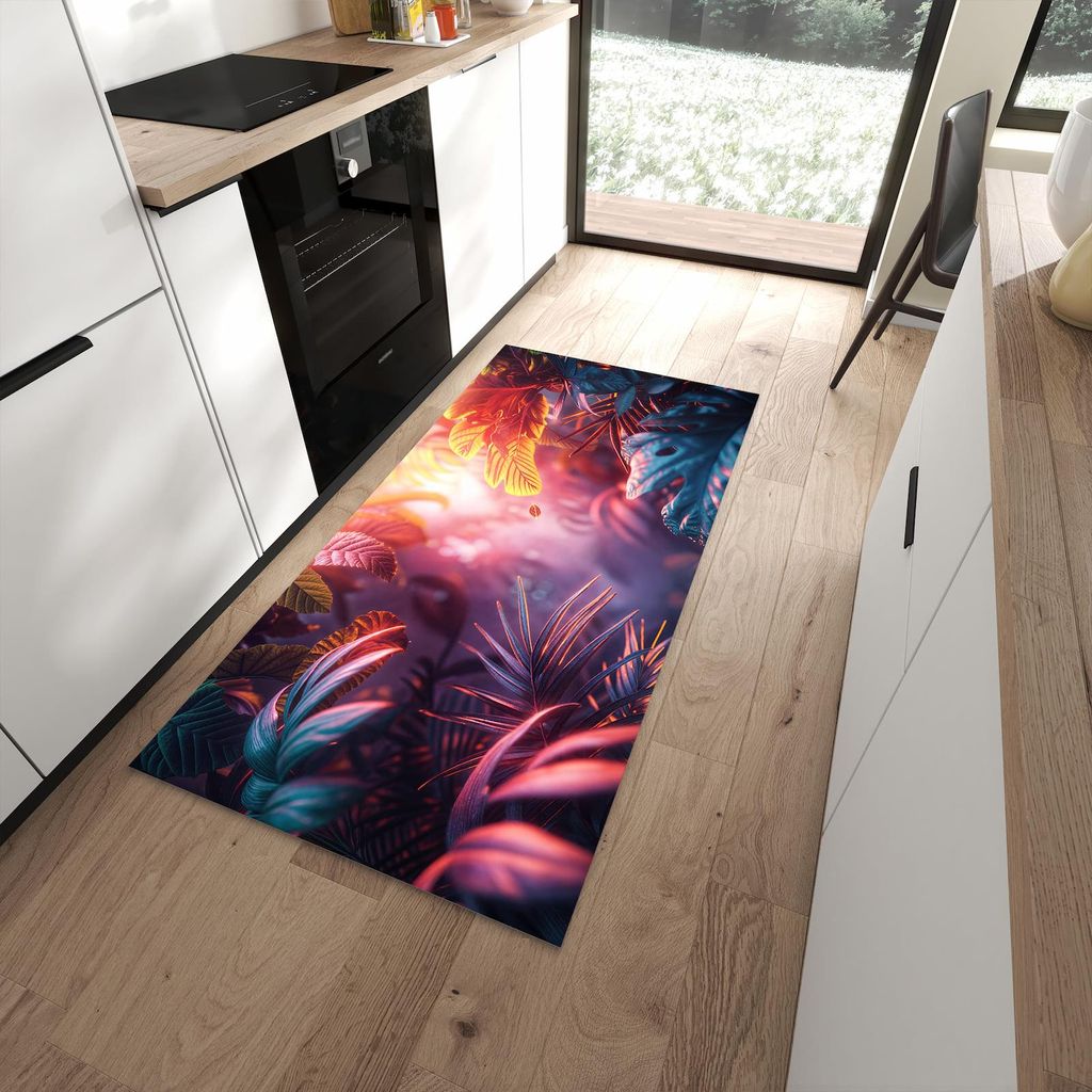 Küchenteppich 90x180cm rutschfest & abwischbar PVC Läufer - Lichtdurchfluteter Dschungel