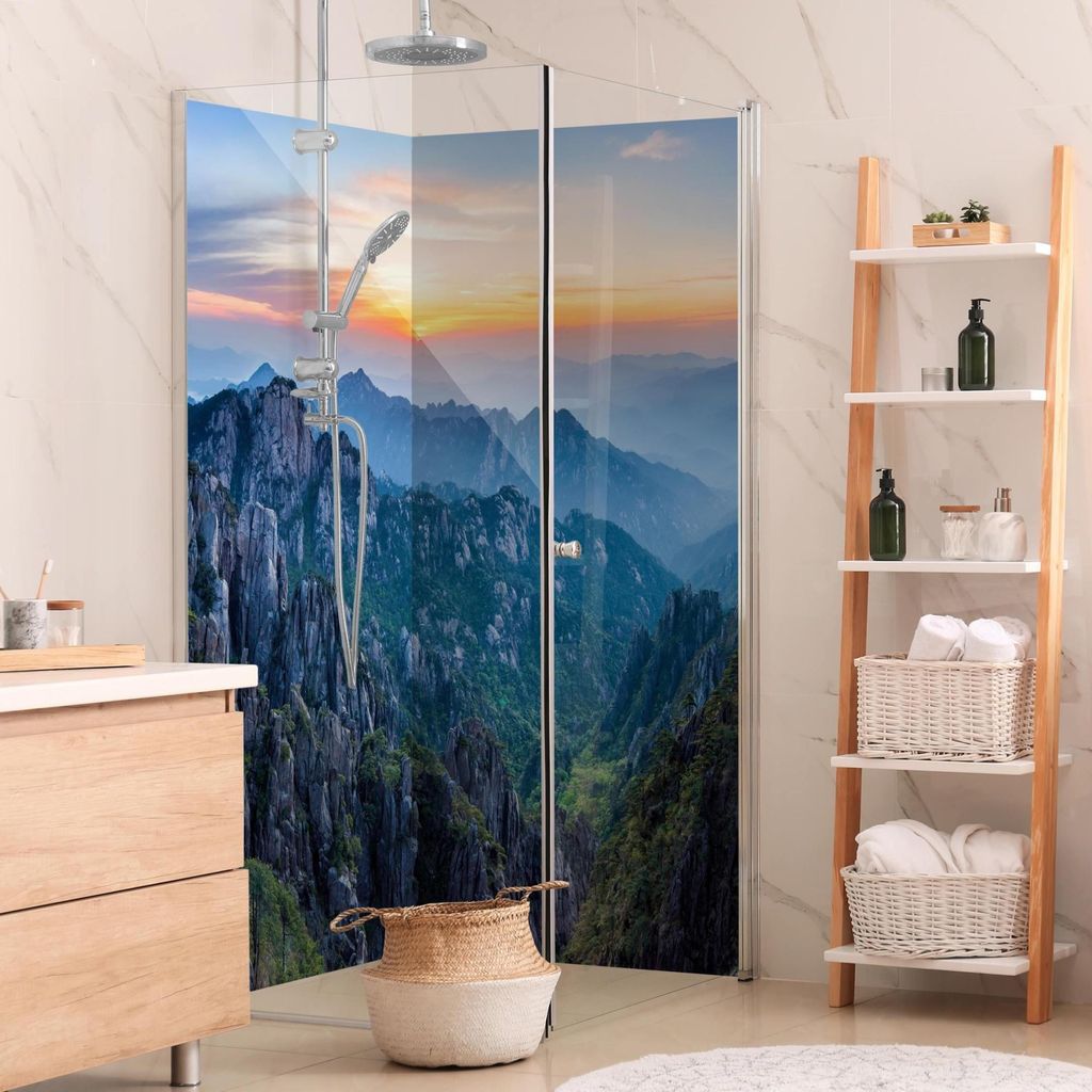 Duschrückwand Natur selbstklebend - 0.35 mm Wandpaneel wasserfest Asien blau Motiv Badrückwand fugenlos Smart matt 90x200 cm