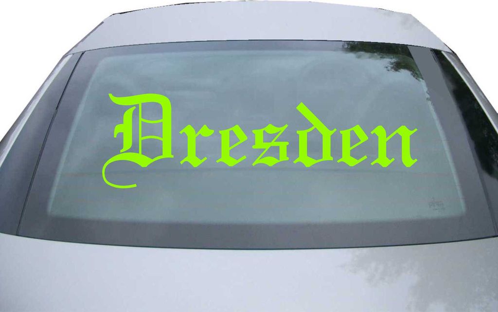 Indigos UG - Aufkleber Heckscheibe & Motorklappe DE6493 - neongrün - 600x180 mm - Stadt Dresden - Auto Scheiben Fenster Heckklappe Tuning Racing J...