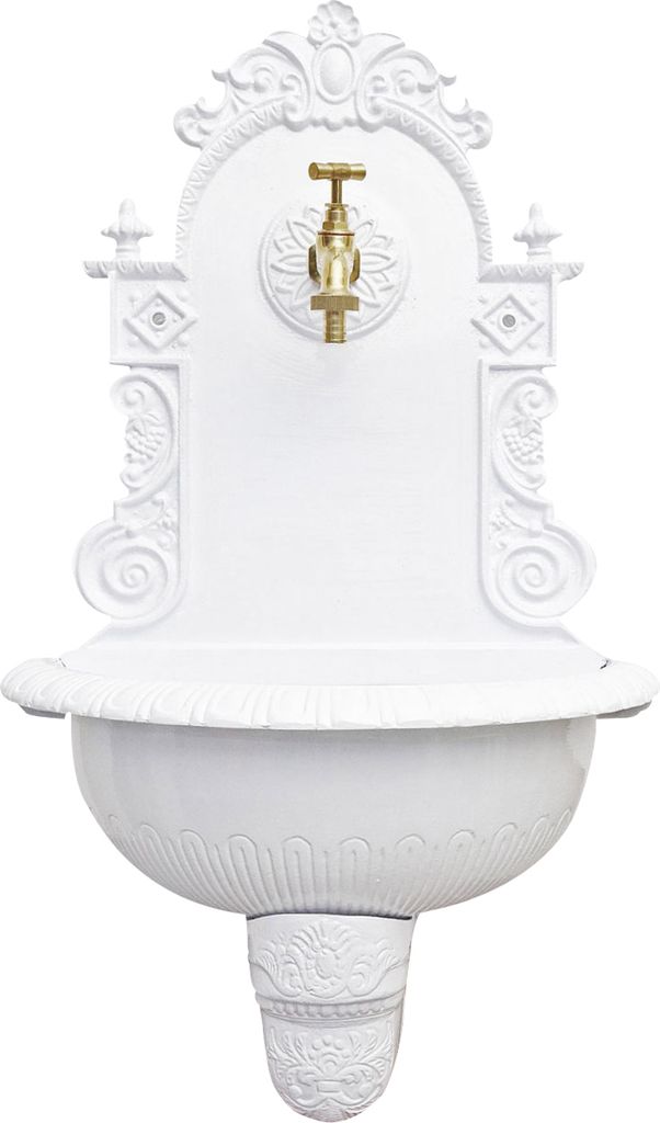 Brunnen 72cm Wandbrunnen weiss Alu Waschbecken im Nostalgie Antik-Stil
