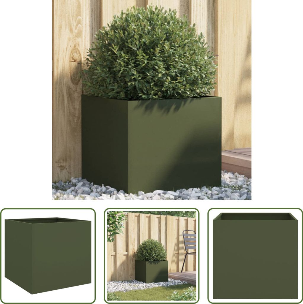 The Living Store Pflanzkübel Olivgrün 42x40x39 cm Kaltgewalzter Stahl