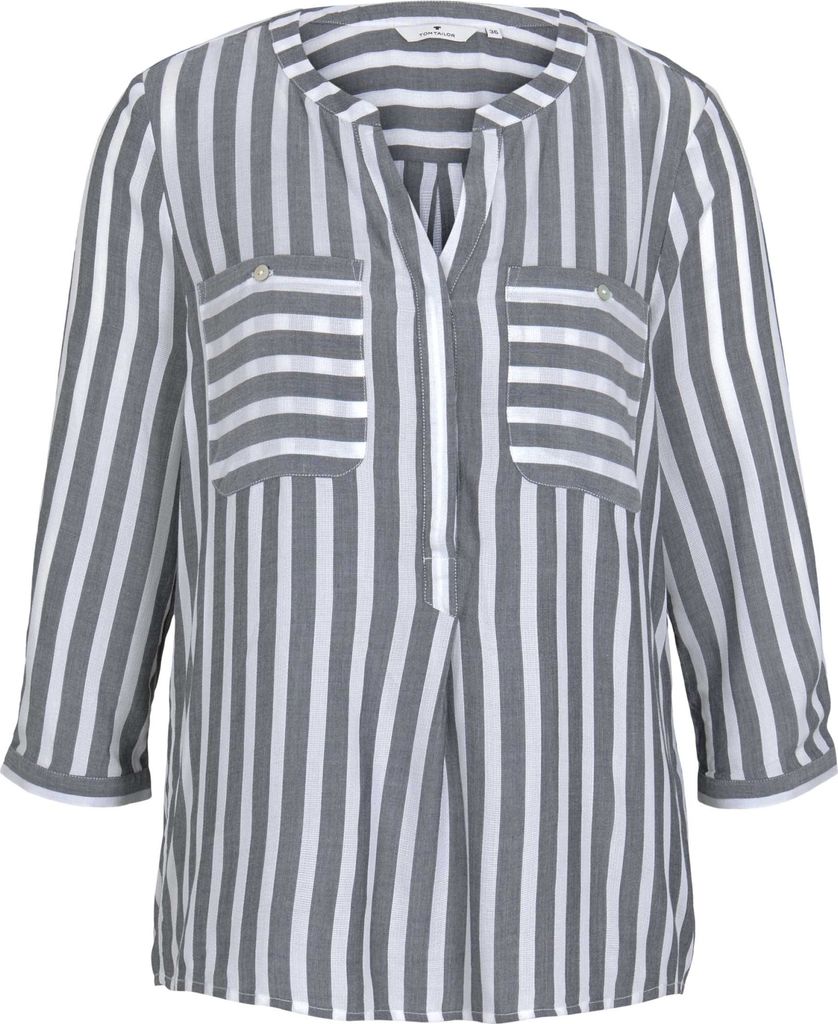 TOM TAILOR Gestreifte 3/4 Arm Bluse V-Ausschnitt Business Tunika Top NEU Größe: 40