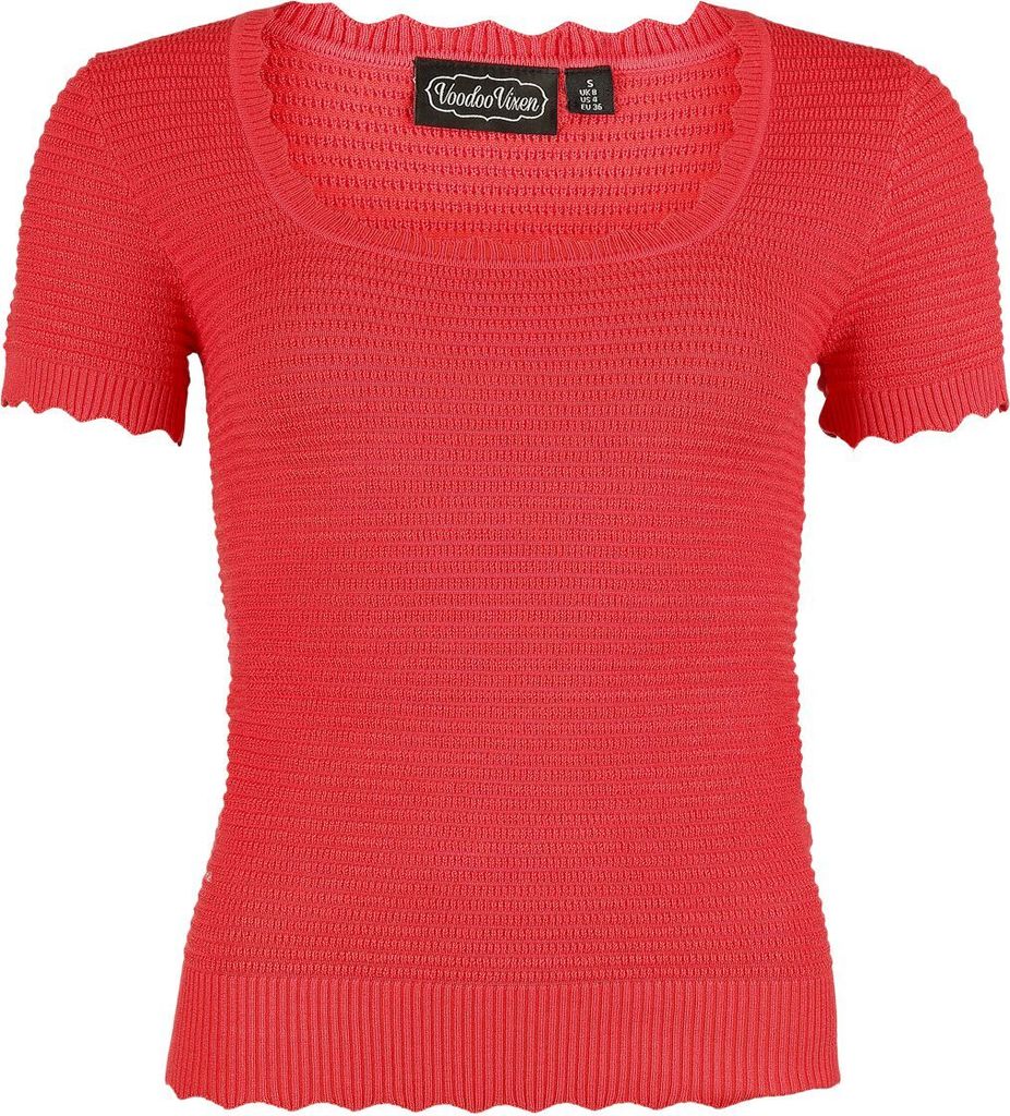 Voodoo Vixen T-Shirt Damen Scalloped Edge Scoop Neck Top pink M