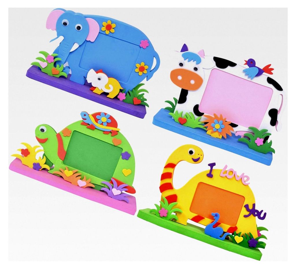 4 Stück 3D Fotorahmen aus EVA im Cartoon-Design Bastelset für Kinderzimmer und Partydekoration
