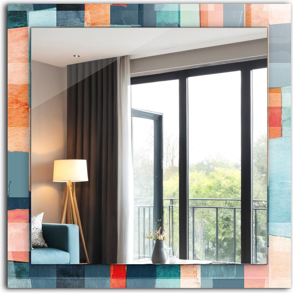 Dekorativer Wandspiegel - Bedruckter Spiegel - Motiv - 60x60 cm - Bunte Abstrakte Rechtecke