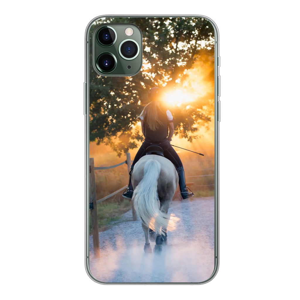 MuchoWow Handyhülle Schutzhülle Hülle für iPhone 11 Pro Max Pferd - Sonne - Sand Silikon Softcase Handy Hülle - Schutz