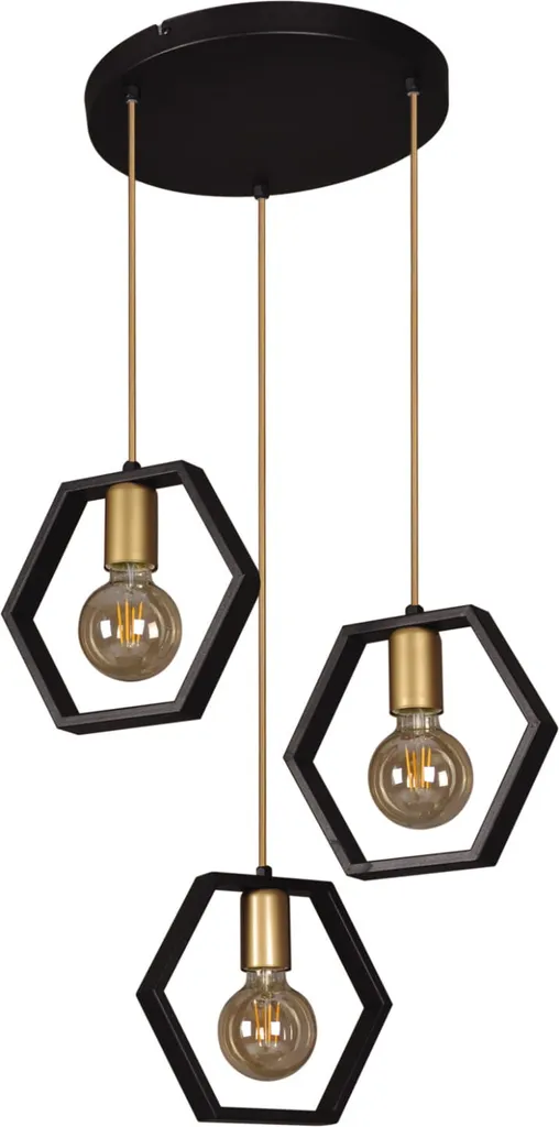 Luminaire pour Salle à Manger Lustre HONEY 3xE27 - Design Noir et Doré