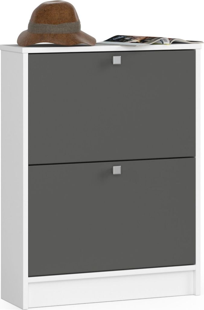 Schuhschrank AKORD Weiß mit 2 Schuhkipper Front Graphitgrau B60 x H80 x T20 cm