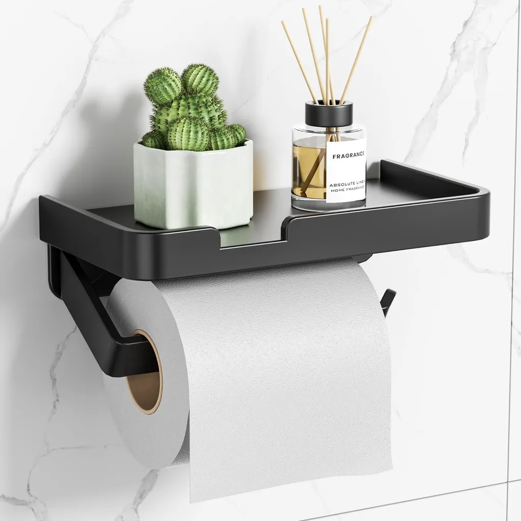 Dérouleur papier WC mural avec étagère en métal noir - Design Loft Chic