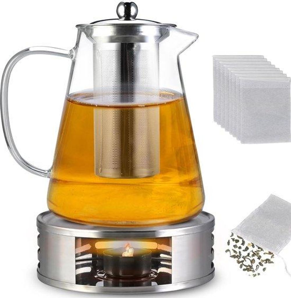 Teepot aus Borosilicatglas - Ideal für Tee - 1200 ml - inkl. 50 Tee-Filtertüchern