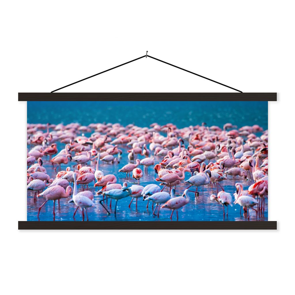 MuchoWow Textilposter Flamingo - Wasser - Tropisch - Rosa 120x60 cm mit schwarzem Rahmen - Dekoration Schlafzimmer