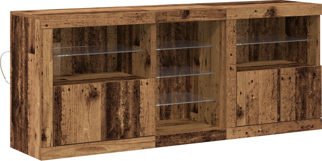 2025 Moderne Sideboard mit LED- Lichtern Altes Holz 162x37x67 cm Ingenieured Holz - Anrichte Kommoden Hommie38249