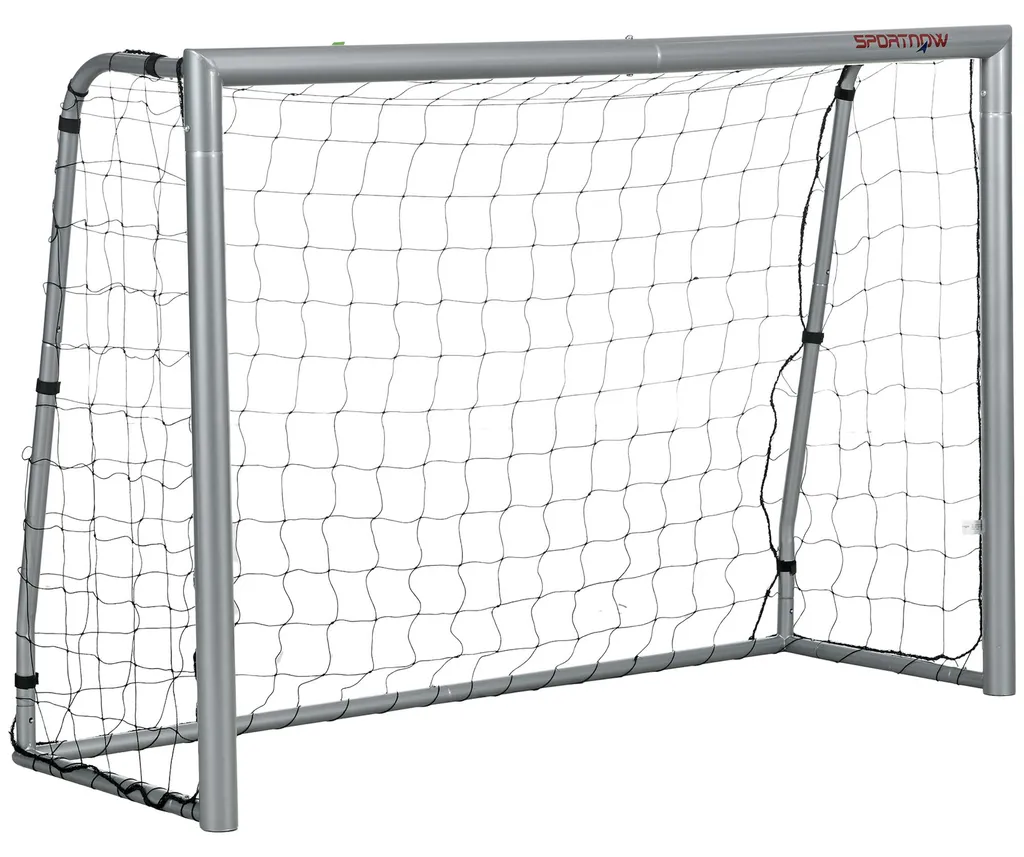 But de football résistant en acier et filet PE 240 cm gris de loisir
