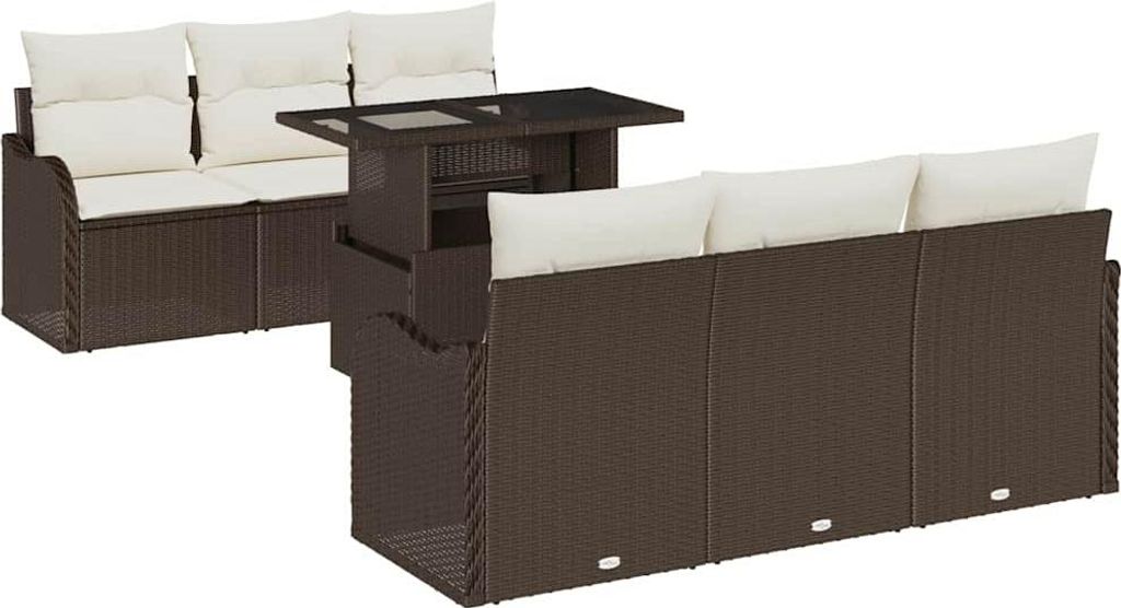 vidaXL Gartensofa-set mit Kissen 7 pcs Braun und Creme Poly-Rattan