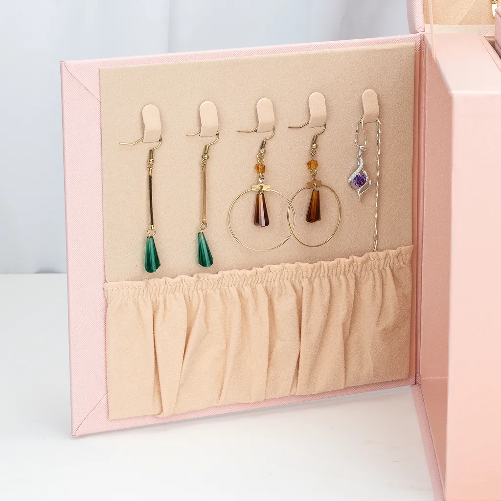 Boîte à Bijoux Verrouillable 5 Niveaux : Volume XL et Doublure Douce Rose - 7