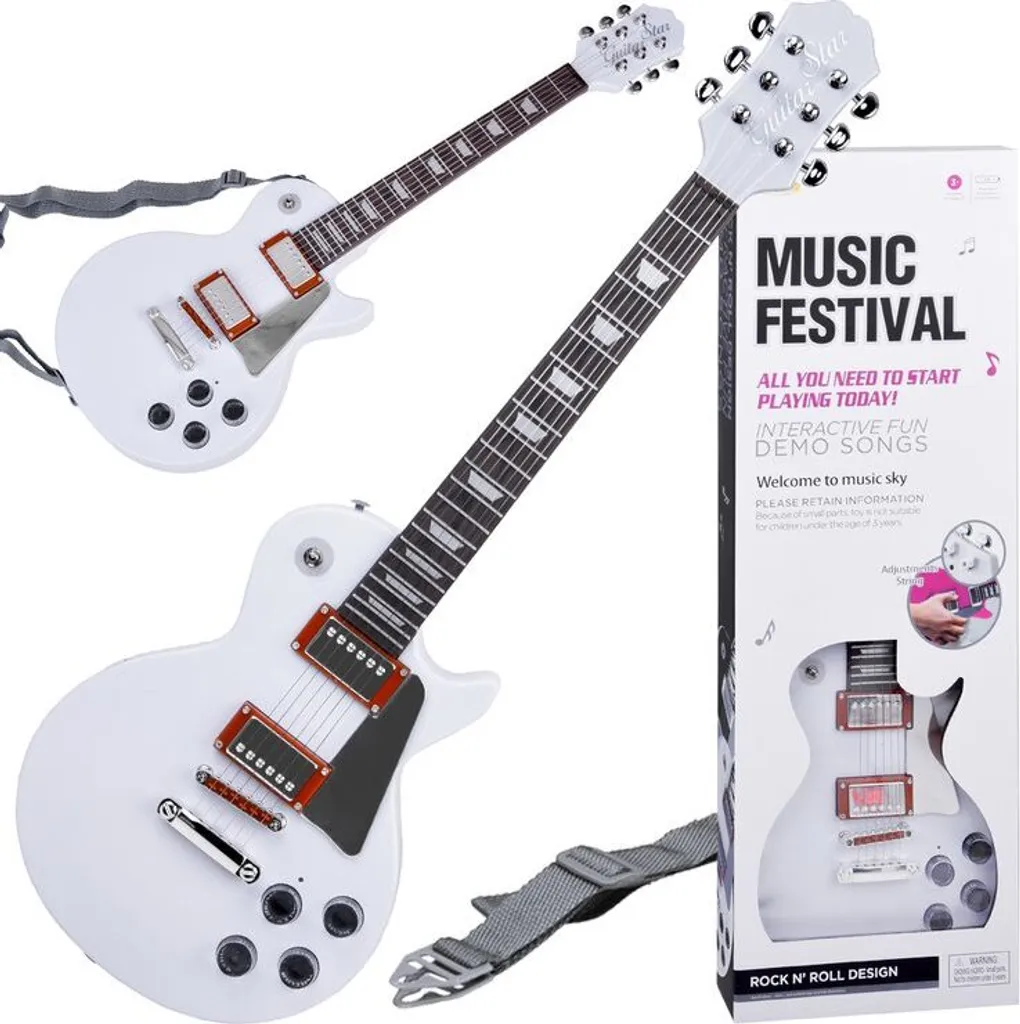 Guitare Électrique Enfant Blanche avec Sangle de Maintien Réglable