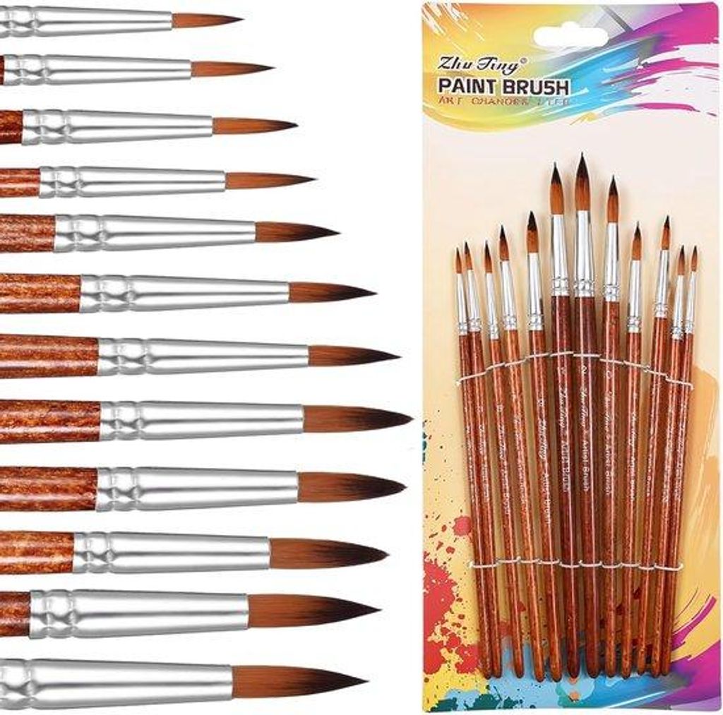12-teiliges Rundpinsel-Set Nylon Pinsel für Acryl und Wasserfarbe