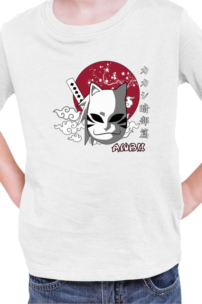 Kinder T-Shirt Japan Manga Anime Comics Animation Naruto Anbu Ninja Mask, 3-4 Jahr - 104 / Weiß