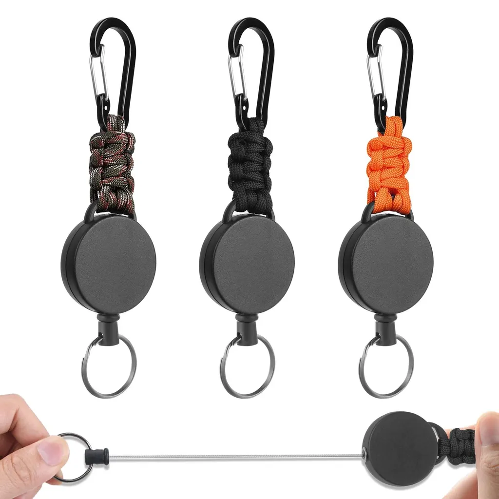 Porte-clés télescopique robuste avec câble acier 60 cm et mousqueton