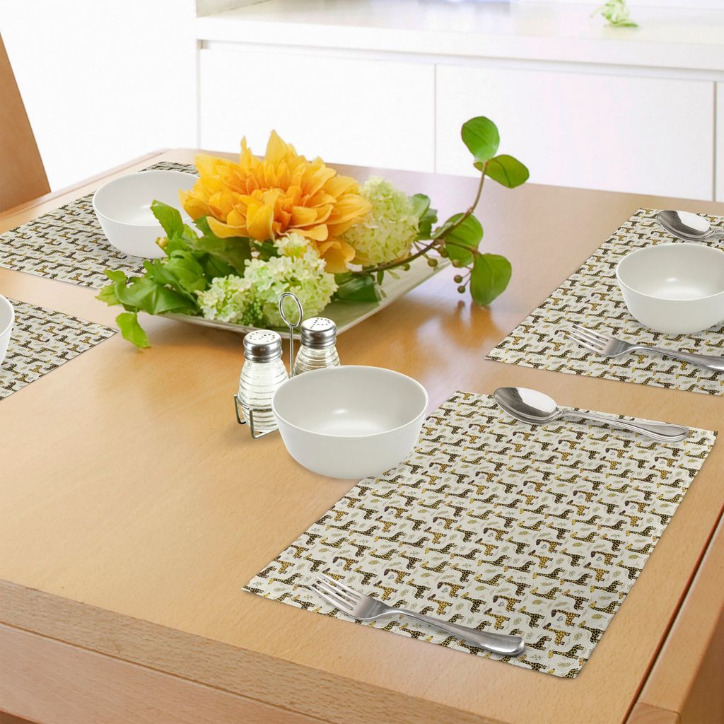 ABAKUHAUS Giraffe Platzmatten, Exotisches Dschungel-Säugetier-Muster für Kinder-nettes Waldland-Thema-Blumen und Blätter, Tiscjdeco aus Farbfest...