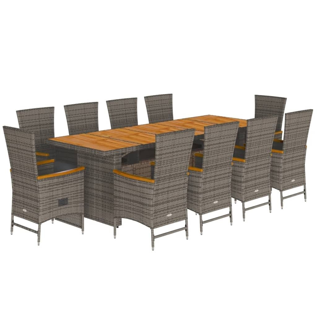 vidaXL 11-tlg. Garten-Essgruppe mit Kissen Grau Poly Rattan