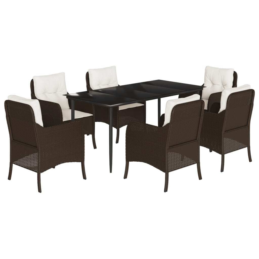 vidaXL 7-tlg. Garten-Essgruppe mit Kissen Braun Poly Rattan