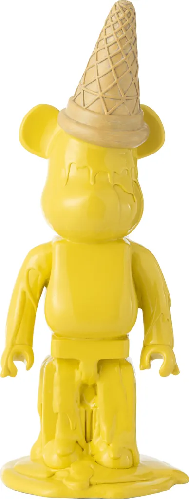 Statue Ours Cornet Gaufré J-Line Résine Jaune - Déco Design Intérieur