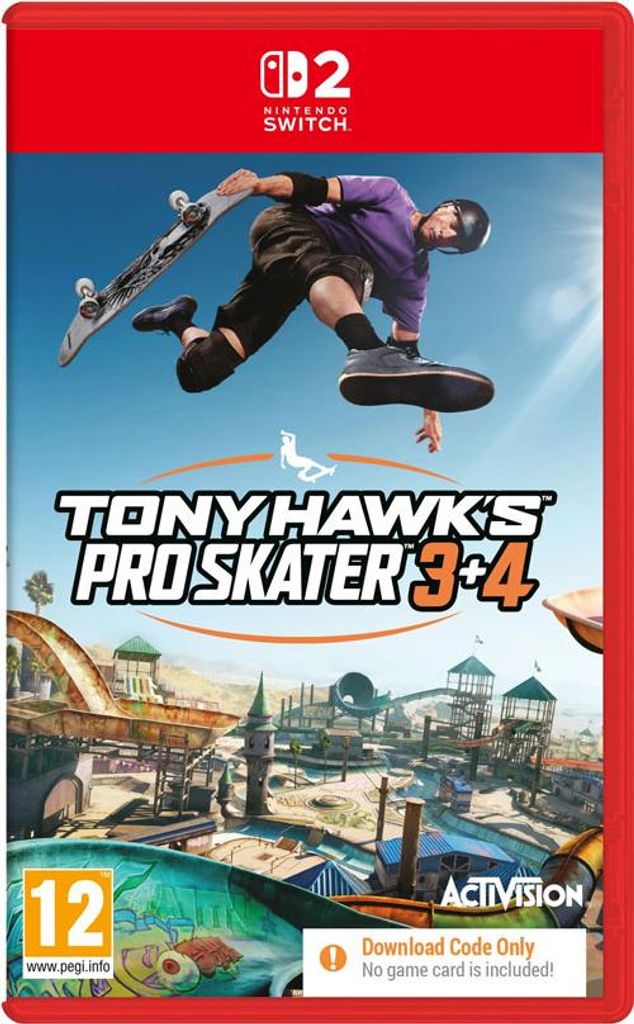A Nintendo Switch game case for Tony Hawk's Pro Skater 3 + 4, showing a skateboarder in mid-air.