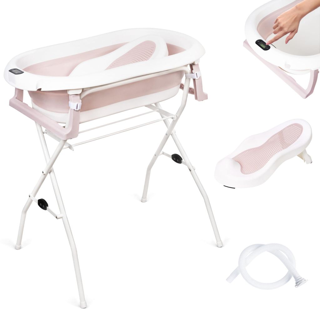 Baignoire pour bébé moovkee avec support, 80 cm, rose, Image du produit 