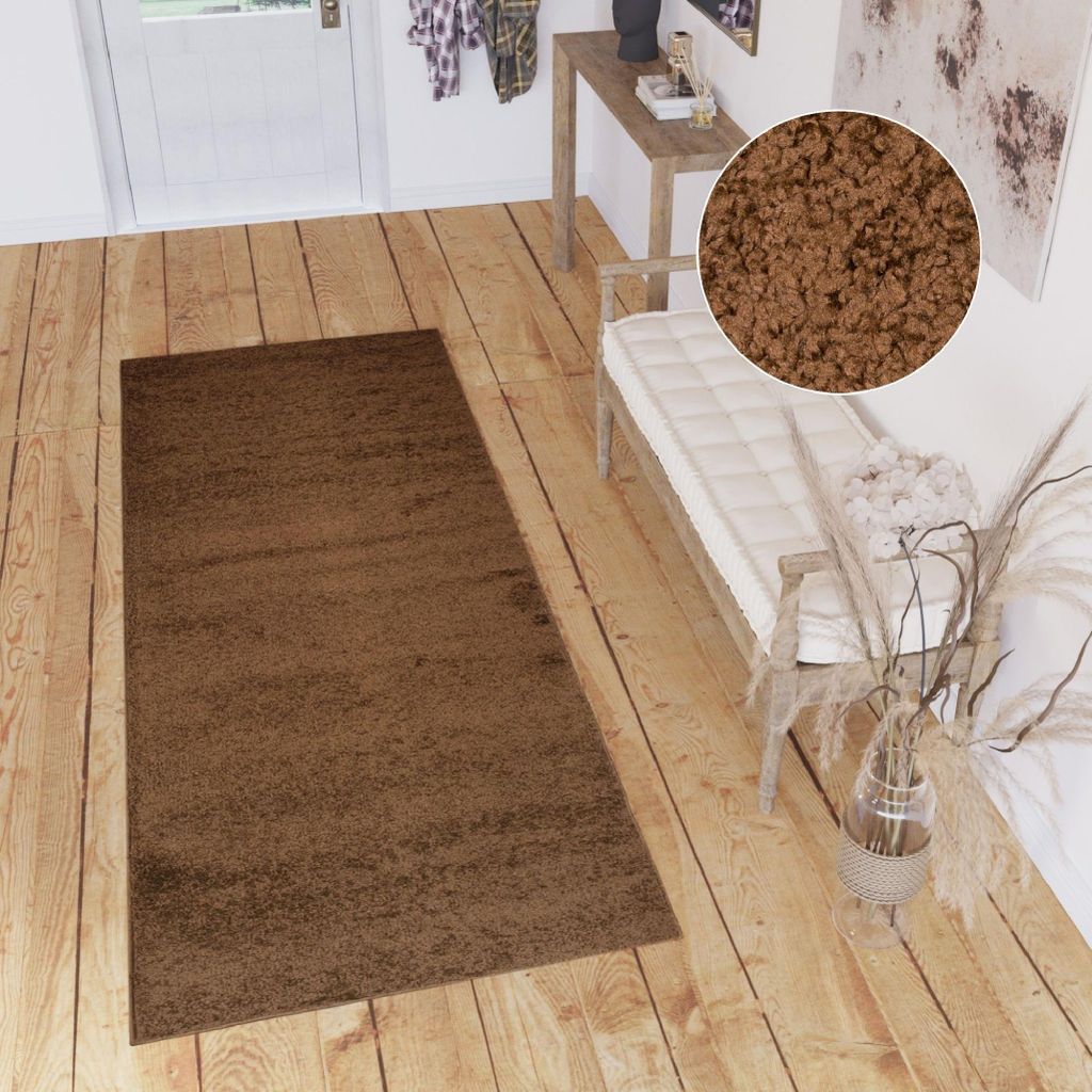Läufer Shaggy Hochflor Langflor Braun Modern Wohnzimmer Schlafzimmer 80 x 420
