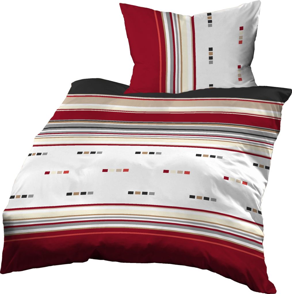A folded duvet cover and pillowcase set with a striped pattern.