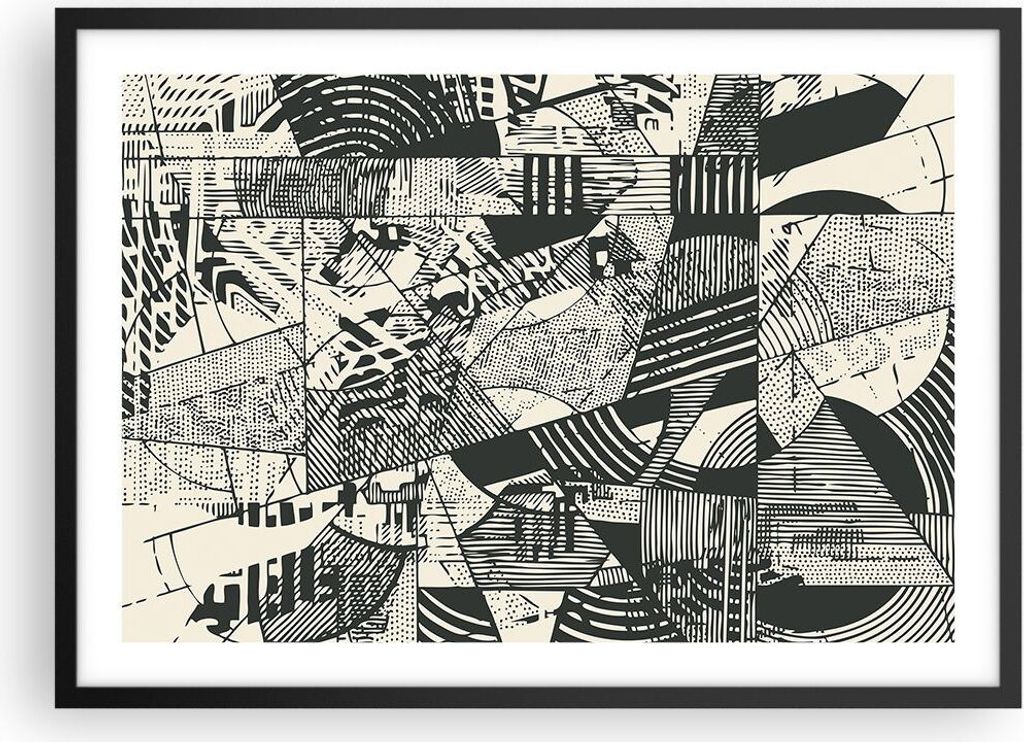 Gerahmtes Poster - Schwarzer Rahmen - Abstraktion Vintage Schwarz - 70x50 cm - Wand Bild - Wanddeko - Wandbilder - Kunstposter - Wandposter - Bilde...