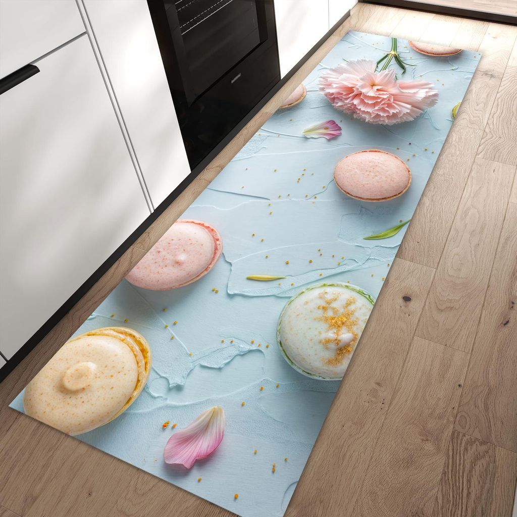 Küchenteppich 60x90cm rutschfest & abwischbar PVC Läufer - Französische Macarons